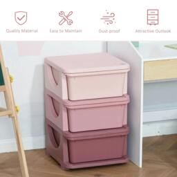 Rackhams 3 Drawers Plastic Storage Units, 3 Tier Kids Storage Units, Children Toy Chest for Nursery, Playroom, Bedroom, Pink - thumbnail 4