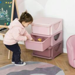 Rackhams 3 Drawers Plastic Storage Units, 3 Tier Kids Storage Units, Children Toy Chest for Nursery, Playroom, Bedroom, Pink - thumbnail 2