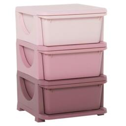 Rackhams 3 Drawers Plastic Storage Units, 3 Tier Kids Storage Units, Children Toy Chest for Nursery, Playroom, Bedroom, Pink - thumbnail 1