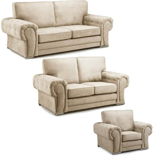 Rackhams Milan Chesterfield Fabric 3 Piece Sofa Suite - Full Back - Mink - image 1