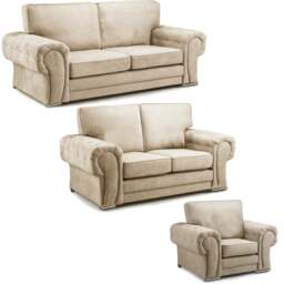 Rackhams Milan Chesterfield Fabric 3 Piece Sofa Suite - Full Back - Mink - thumbnail 1