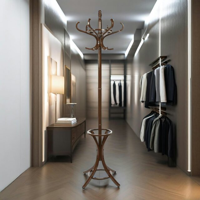 Rackhams Wooden Coat Stand With 12 Hooks Walnut - image 1
