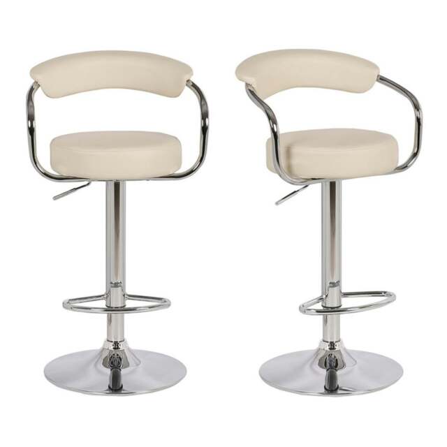 Rackhams Zenith Bar Stools Set of 2 with Adjustable Height, Swivel Mechanism for Breakfast Bar Or Kitchen, Cream - image 1