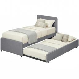 Rackhams 90 x 190 cm Upholstered Single Bed, Pull Out Trundle Bed - Dark Grey - thumbnail 2