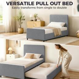 Rackhams 90 x 190 cm Upholstered Single Bed, Pull Out Trundle Bed - Dark Grey - thumbnail 4