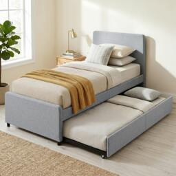 Rackhams 90 x 190 cm Upholstered Single Bed, Pull Out Trundle Bed - Dark Grey - thumbnail 6