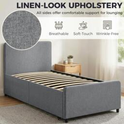 Rackhams 90 x 190 cm Upholstered Single Bed, Pull Out Trundle Bed - Dark Grey - thumbnail 5