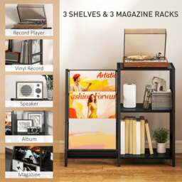 Rackhams Record Player Stand, 3-Tier Side Table with Vinyl Record Storage - 39W x 30D cm - Particle board, steel - 84W x 30D x 74H cm - thumbnail 3