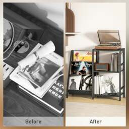 Rackhams Record Player Stand, 3-Tier Side Table with Vinyl Record Storage - 39W x 30D cm - Particle board, steel - 84W x 30D x 74H cm - thumbnail 4