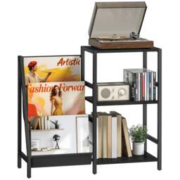 Rackhams Record Player Stand, 3-Tier Side Table with Vinyl Record Storage - 39W x 30D cm - Particle board, steel - 84W x 30D x 74H cm - thumbnail 2