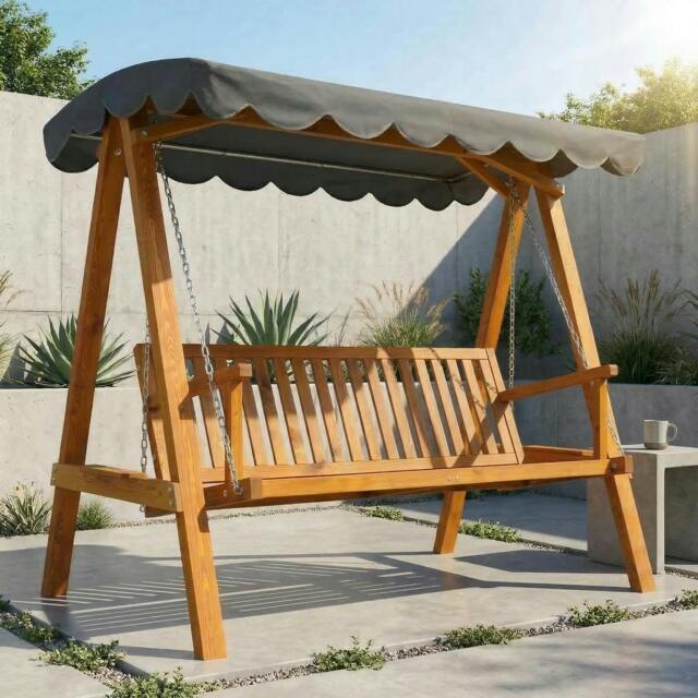 Rackhams 3 Seater Garden Swing Seat with Canopy, Outdoor Hammock Bench - Dark Grey - 1 - Swing Bench - image 1