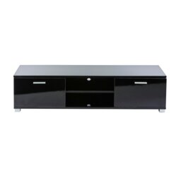 Rackhams Modern Black 140cm Matt Gloss TV Stand Cabinet Suitable for 40 - 65 Inch 4K LED Flat Screen TV's - Black - 40cm - 35cm - thumbnail 2