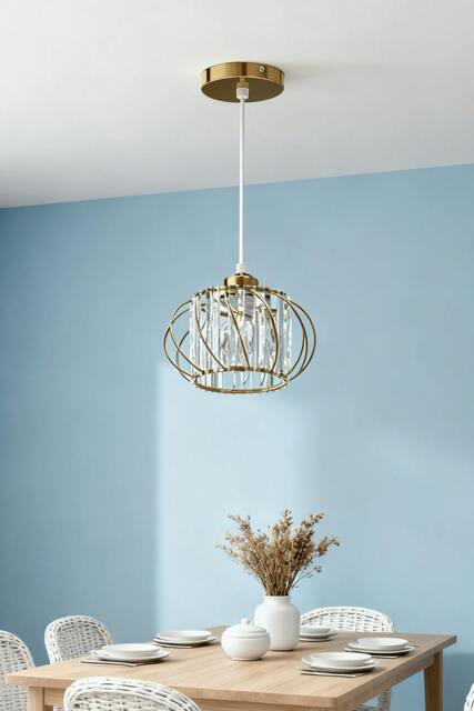 Rackhams E27 Metal & Glass Lampshade Pendant Light - Gold - One Size - image 1