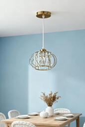Rackhams E27 Metal & Glass Lampshade Pendant Light - Gold - One Size - thumbnail 1