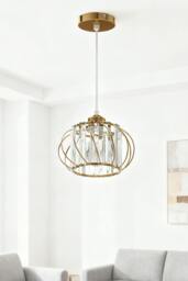 Rackhams E27 Metal & Glass Lampshade Pendant Light - Gold - One Size - thumbnail 2