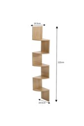 Rackhams 5 Tier Zigzag Corner Bookcase Floating Wall Shelf - Brown - thumbnail 2