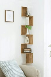 Rackhams 5 Tier Zigzag Corner Bookcase Floating Wall Shelf - Brown - thumbnail 6