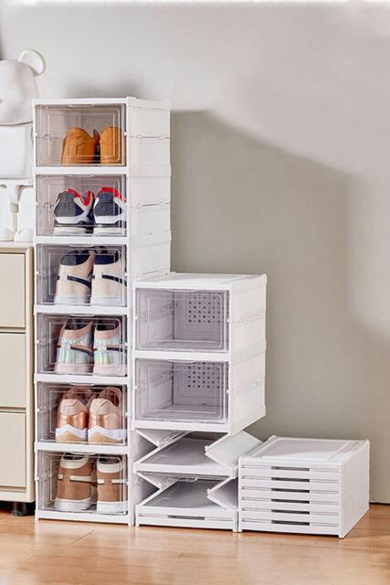 Rackhams 6-tier Shoe Organizer Storage Box Portable Folding Shoe Rack for Closet 25.7*34.7cm - White - One Size - image 1