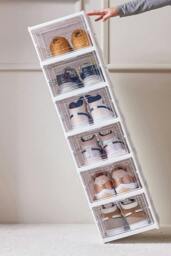 Rackhams 6-tier Shoe Organizer Storage Box Portable Folding Shoe Rack for Closet 25.7*34.7cm - White - One Size - thumbnail 6