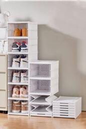 Rackhams 6-tier Shoe Organizer Storage Box Portable Folding Shoe Rack for Closet 25.7*34.7cm - White - One Size - thumbnail 1