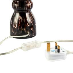 Rackhams Clear Glass Mushroom Table Lamp with Brown Speckle Snowflake Pattern - thumbnail 3
