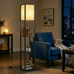 Rackhams Floor Lamp with 3-Tier Storage Shelf for Home Office - Grey - thumbnail 2