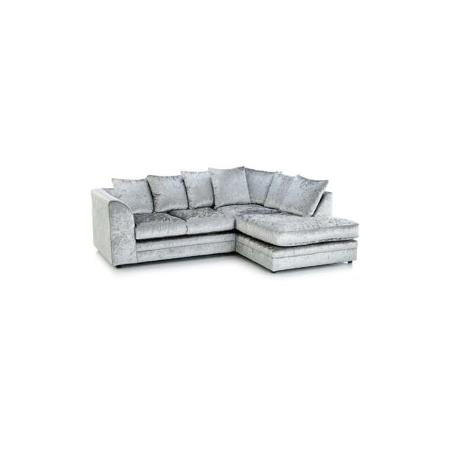 Rackhams Dylan Crushed Velvet 4 Seater Fabric Corner Sofa in Silver - Right Hand Corner - image 1
