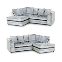 Rackhams Dylan Crushed Velvet 4 Seater Fabric Corner Sofa in Silver - Right Hand Corner - thumbnail 2
