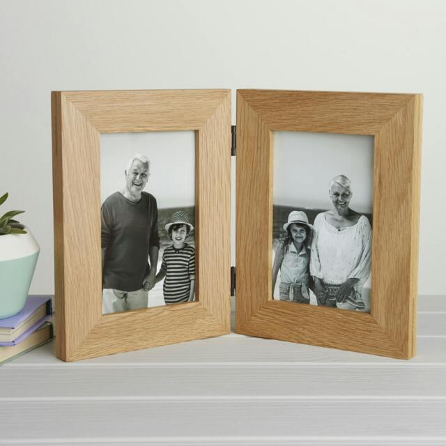 "Rackhams Solid Oak Hinged Double Picture Frame - For 6x4"" or 7x5"" Photos - For 6""x4"" photos + Prints" - image 1
