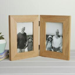 "Rackhams Solid Oak Hinged Double Picture Frame - For 6x4"" or 7x5"" Photos - For 6""x4"" photos + Prints" - thumbnail 1