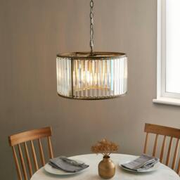 Rackhams Resto Crystal & Antique Brass Pendant Ceiling Light