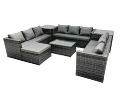 Rackhams 10 Seater Rattan Garden Furniture Set with 3 Sofas, Coffee Table, Footstool & 2 Side Tables- Dark Grey - thumbnail 2