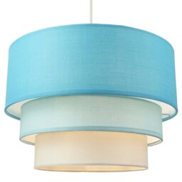 Rackhams Contemporary Round Triple Tier Teal/Blue Cotton Fabric Pendant Light Shade - thumbnail 4