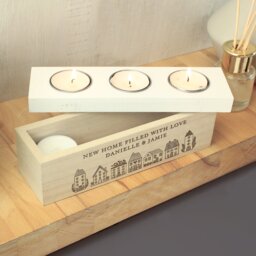 Rackhams Personalised HOME Triple Tea Light Box - thumbnail 2