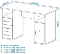 Rackhams Maryland Desk with 3 Drawers and 1 Door White - White - thumbnail 2