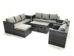 Rackhams Rattan Garden Furniture Sofa Set with Coffee table Armchair 3 Footstools Dark Grey Mixed - thumbnail 2