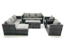 Rackhams Rattan Garden Furniture Sofa Set with Coffee table Armchair 3 Footstools Dark Grey Mixed - thumbnail 1