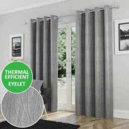 "Rackhams Silver Thermal Energy Saving Eyelet Curtain With Wave Pattern - Ideal For Living Room & Bedroom - 66"" (168cm) Width x 72"" (183cm) Drop"