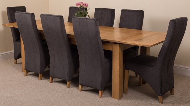 Rackhams Richmond Large Oak Extending Dining Table with Lola Fabric Chairs - 8 chairs - Black - image 1