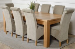 Rackhams Dakota Extra Large Oak Dining Table with Montana Fabric Chairs - 8 chairs - Grey