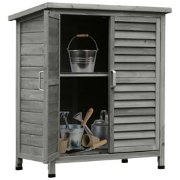 Rackhams Garden Storage Shed Solid Fir Wood Garage Organisation w/ Doors Grey - thumbnail 2