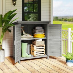 Rackhams Garden Storage Shed Solid Fir Wood Garage Organisation w/ Doors Grey - thumbnail 1