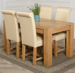 Rackhams Kuba Medium Oak Dining Table with Washington Leather Chairs - 4 chairs - Ivory - thumbnail 1