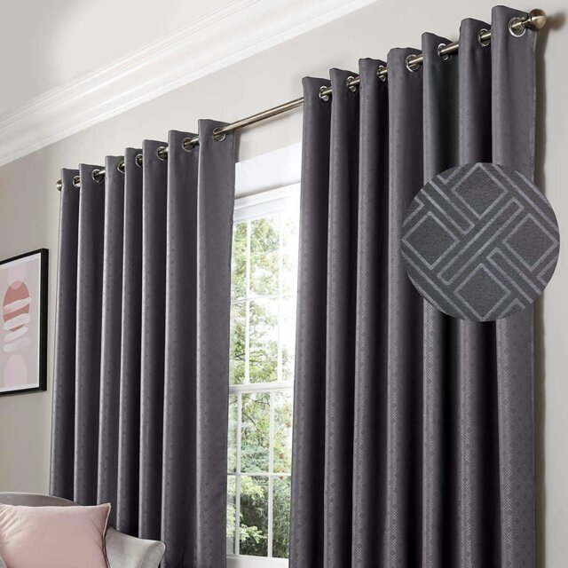"Rackhams Diamond Blackout Eyelet Curtains Thermal Lined Ready Made Curtains - 46 x 54"" - Charcoal" - image 1