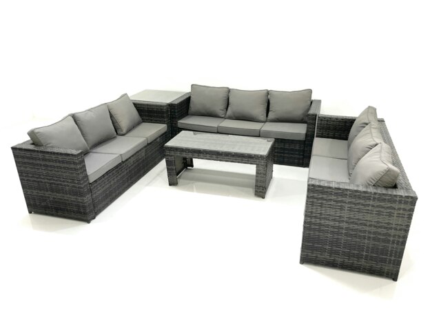 Rackhams Outdoor Garden Furniture Set 9 Seater Rattan Sofa Set with Coffee Table Side Table Dark Grey Mixed - image 1