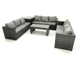 Rackhams Outdoor Garden Furniture Set 9 Seater Rattan Sofa Set with Coffee Table Side Table Dark Grey Mixed - thumbnail 1