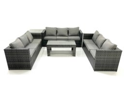 Rackhams Outdoor Garden Furniture Set 9 Seater Rattan Sofa Set with Coffee Table Side Table Dark Grey Mixed - thumbnail 2