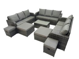 Rackhams Outdoor 3 Seater Sofa Coffee Table Set Garden Rattan Furniture Set 13 Seater with 4 Stools Dark Grey - thumbnail 1