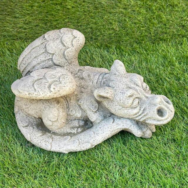 Rackhams Enchanting Dreaming Dragon Stone Cast Statue Small Outdoor Ornament Garden Sculpture - image 1