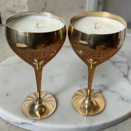 Rackhams Repurposed Vintage Golden Goblet Candles - Sage & Cedarwood with Damson Plum - Sage & Cedarwood with Damson Plum - thumbnail 2
